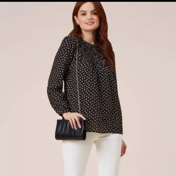 Adrianna Papell Long Sleeve Pintuck Ruffle Button Front Heart Print Blouse Sz L - Picture 2 of 13
